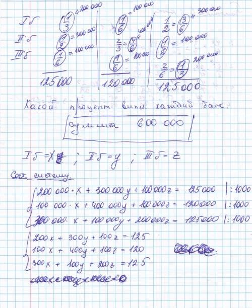 Есть 3 банка начисляющие проценты в конце года. в начале года 1/3 вклада размером 600000р. положили