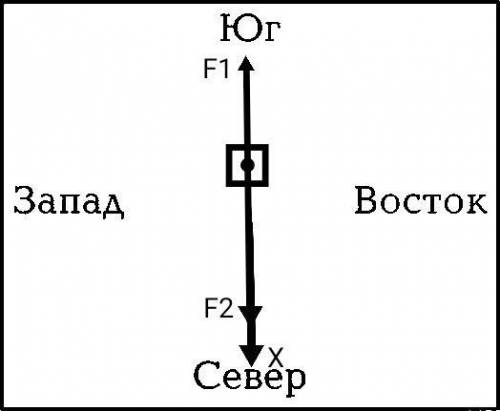 Брусок массой 200 грамм действует две силы сила f1 равна 1 ньютона направлена на юг и сила f2 равна