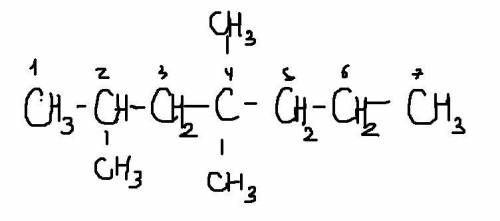 Построить структурную формулу 2,4,4 -триметилгептан