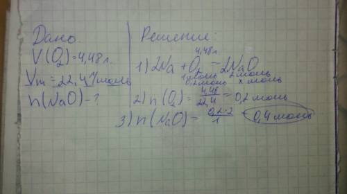 Какое количество оксида (nao) при сжигании na в o объемом 4,48 литров !