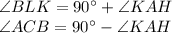 \angle BLK = 90а + \angle KAH \\&#10; \angle ACB = 90а-\angle KAH