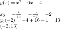 y(x)=x^{2}-6x+4 \\\\x_{0} =-\frac{b}{2a}=- \frac{-4}{-2} =-2\\ y_{0}(-2)=-4+16+1=13\\ (-2,13)