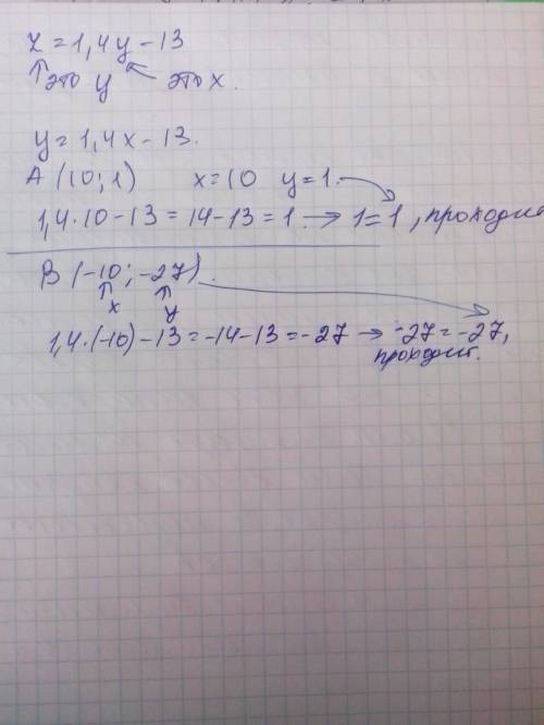 Определите проходит ли график функций z = 1,4y - 13 через точку: а) a(10; 1); б) b(-10; -27)