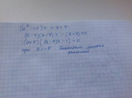 При яких значеннях параметра а рівняння (а²-16)х=а+4 має нескінченну множину коренів