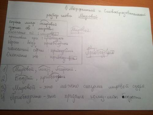 Морфемный и словообразовательный разбор слова мировой и приободрить за ранее ! 50 !