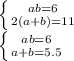 \left \{ {{ab=6} \atop {2(a+b)=11}} \right. &#10;\\\&#10; \left \{ {{ab=6} \atop {a+b=5.5}} \right.