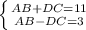 \left \{ {{AB+DC=11}\atop{AB-DC=3}} \right.