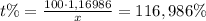 t\%=\frac{100\cdot 1,16986}{x}=116,986\%