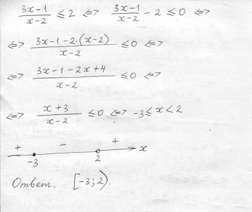 \frac{3x-1}{x-2} \leq 2