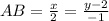 AB= \frac{x}{2} = \frac{y-2}{-1}