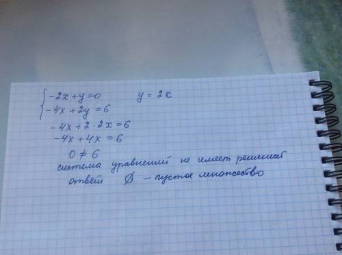 Сколько решений имеет система уравнений -2х+у=0 и -4х+2у=6