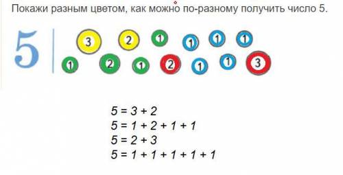 Покажи разным цветом, как можно по разному получиь пять