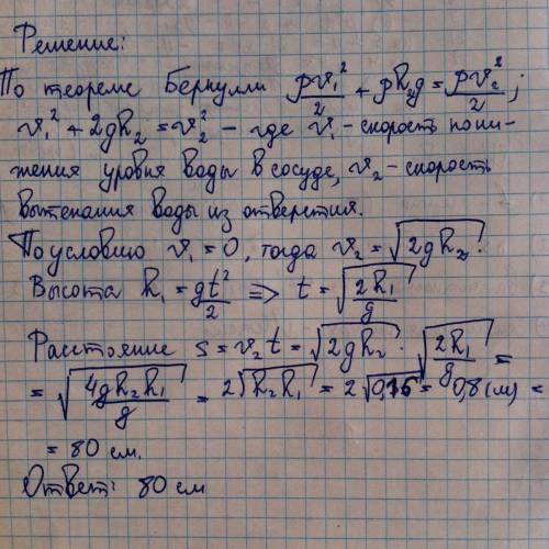 На горизонтальной поверхности стоит цилиндрический сосуд, в боковой поверхности которого имеется отв