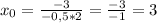 x_{0} = \frac{-3}{-0,5*2} = \frac{-3}{-1}=3