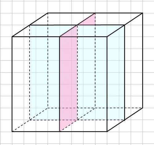 Деревянный брусок, имеющий форму куба, распилили на четыре части, каждая из которых имеет форму прям