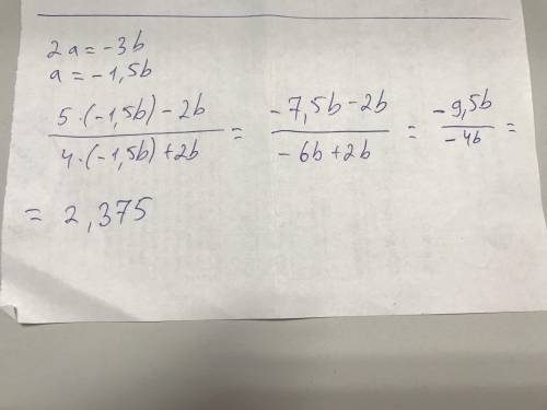 Вычислите значение дроби 5а-2b/4a+2b , если 2а + 3b = 0