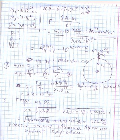 Масса земли равна 6*10 в 24 степени кг а масса луны 7*10 в 22 степени кг.считая что луна движется во