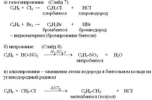 Уравнение реакции, характеризующее свойства бензола