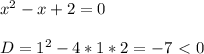 x^2 -x +2 = 0 \\ \\ D = 1^2 -4*1*2 = -7 \ \textless \ 0