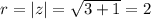 r=|z|= \sqrt{3+1}=2