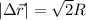 |\Delta \vec r|=\sqrt 2R