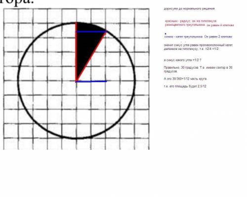 На клетчатой бумаге нарисован круг площадью 2,5. найдите площадь закрашенного сектора.