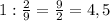 1: \frac{2}{9}= \frac{9}{2} =4,5