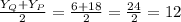 \frac{Y_Q+Y_P}{2}=\frac{6+18}{2}=\frac{24}{2}=12