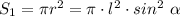 S_1= \pi r^2= \pi\cdot l^2\cdot sin^2\ \alpha