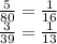 \frac{5}{80} = \frac{1}{16} \\ \frac{3}{39} = \frac{1}{13}