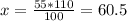 x= \frac{55*110}{100}=60.5