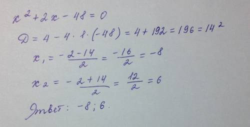 Найдите корни уравнения x^2+2x-48=0