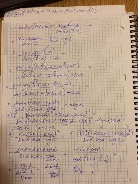 1) sin2a/(1+cos2a) 2) (sina+2sin(pi/3-a))/(2sin(pi/6-a)-cosa) 3)(sina+cosa)^2+(sina-cosa)^2 4) (1-(s