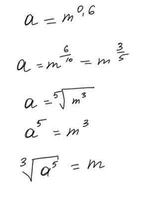 Подать число а в виде корня , если а=m^0,6