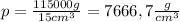 p= \frac{115000g}{15cm^3}=7666,7 \frac{g}{cm^3}