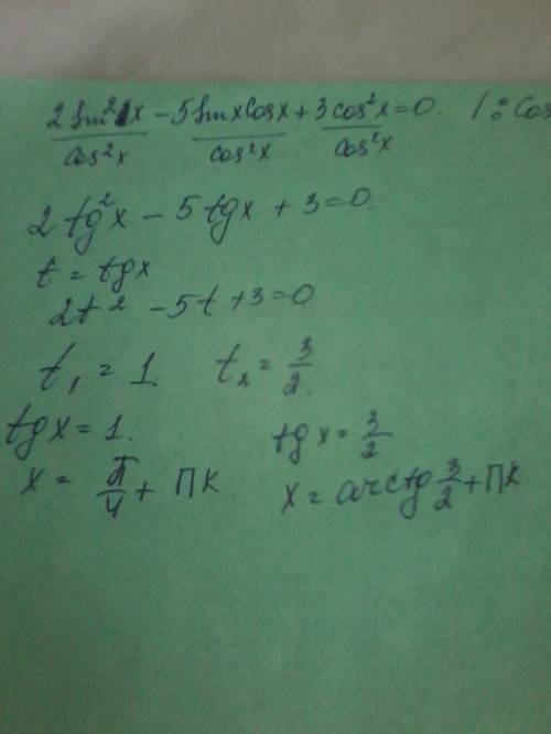 Решите уравнение 2sin2x-5sinx cosx+3cos2q=0