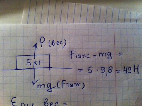 На вытянутой ладони покоится тело массой 5 кг. чему равны сила тяжести и вес этого тела? к чему прил