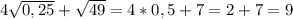 4 \sqrt{0,25}+ \sqrt{49} =4*0,5+7=2+7=9