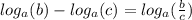 log_{a}(b) - log_{a}(c) = log_{a}( \frac{b}{c} ) \\