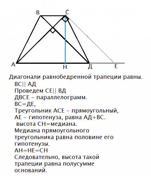 Найдите площадь равнобедренной трапеции у которой основания равны 8 и 12 см. а диагонали взаимно пер