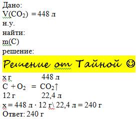 Вычислите массу сгоревшего угля если при его сгорании выделилось 448 литров ( н.у. ) углекислого газ