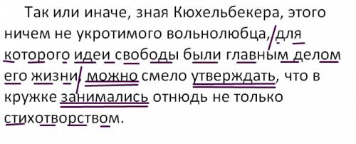 Разберите предложение по членам! так или иначе, зная кюхельбекера, этого ничем не укротимого вольнол