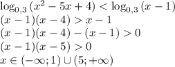 \log_{0,3}{(x^2-5x+4)}x-1\\(x-1)(x-4)-(x-1)0\\(x-1)(x-5)0\\x\in(-\infty;1)\cup(5;+\infty)