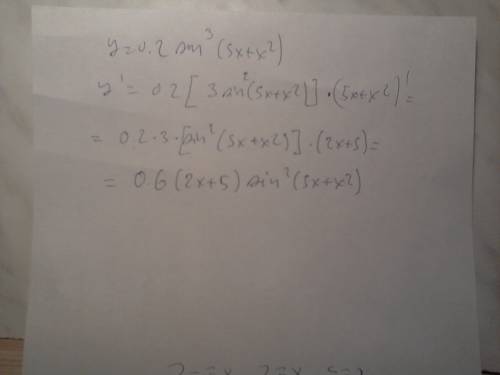 Найти производную функции y=0,2*sin^3(5x+x^2)