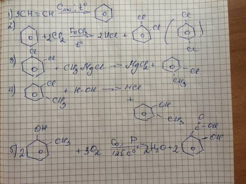 Написать цепочку уравнений получения салициловой кислоты из ацетилена