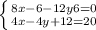 \left \{ {{8x-6-12y6=0} \atop {4x-4y+12=20}} \right.