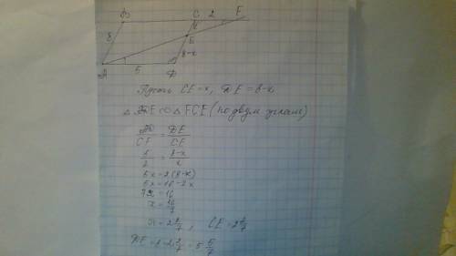 На стороне cd параллелограмма abcd отмечена точка e.прямые ae и bc пересекаются в точке f.найти de и