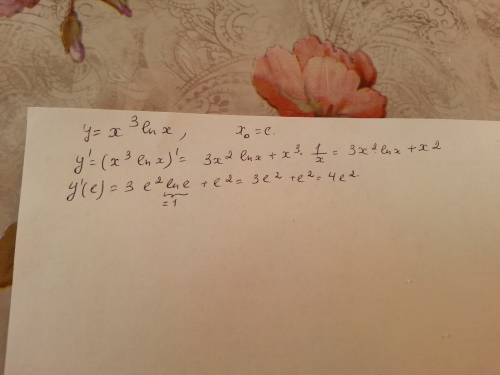 Найдите значение производной заданной функции в указанной точке y = x^3 *lnx x0=e