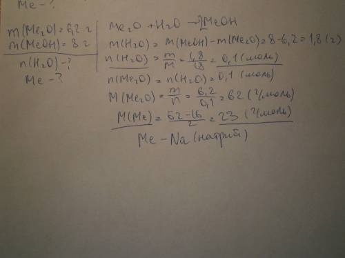 6,2 г оксида одновалентного металла, соединяясь с водой, образует 8 г гидроксида этого металла: а) в