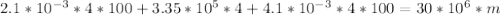 2.1* 10^{-3} *4*100+3.35* 10^{5} *4+4.1* 10^{-3} *4*100=30* 10^{6} *m